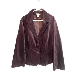 Envision Studio Brown Velvet Blazer Buttons Pockets Collar Y2k Vintage 3X 22-24